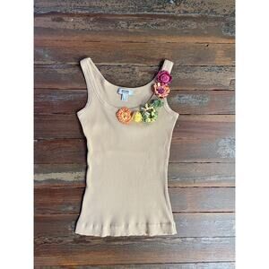 Moschino Cheap & Chic Ribbed Tank Floral Appliqué Italy Size 10